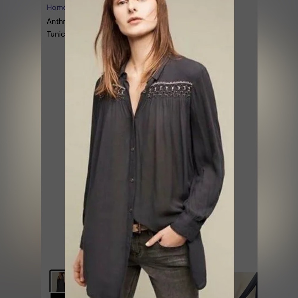 Anthropologie Floreat Beulah Beaded Button long Sleeve Tunic▪️size S Dark Gray - Picture 2 of 11